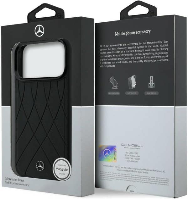 Mercedes Benz Crossed Lines Leather Case with MagSafe for iPhone 17 Pro Max 6.9" Black - MEHMP17X25PSECLK