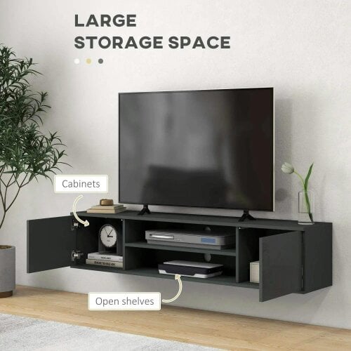 Bobobiy Floating TV Stand Cabinet for TVs up to 60", Wall Mounted TV Unit with Open Shelf, Storage Cupboards & Cable Management for Living Room, Grey