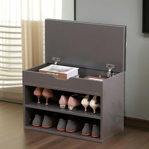 Rafaelo Mobilia Shoe Storage Bench 60CM Grey