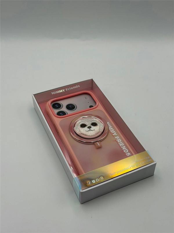 Nimmy Friends Nimmy Big Eye Cute Pet Bischon Fraise Dog Face Case with Detachable MagSafe Grip for iPhone 17 Pro Max 6.9" Pink