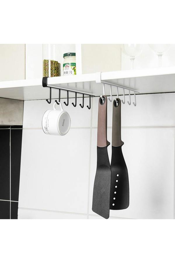 Living and Home Cups Storage 6 Hooks Kitchen Utensil Hanging Hook Rack Holder Under Cabinet Closet