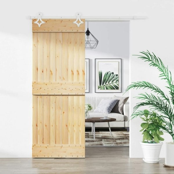 Berkfield Sliding Door with Hardware Set 85x210 cm Solid Wood Pine