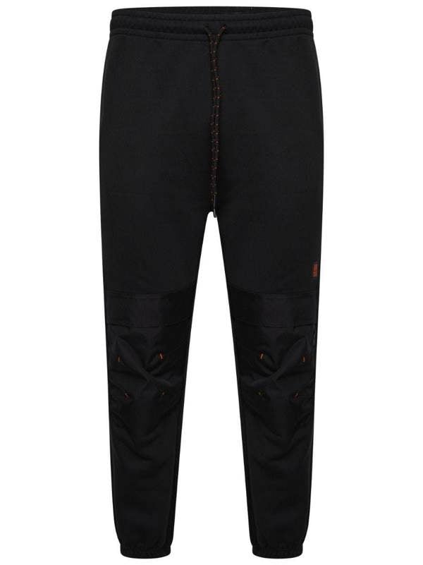 WorkTough Mens Cargo Stretch Fit Cordura Work Trouser Fleece Jogger, black trousers with multiple pockets and reinforced knee areas for durability.