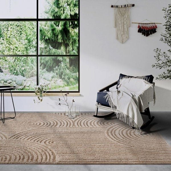 High Pile Beige Rug Chappe – Soft Geometric