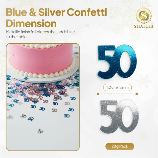 Blue & Silver Metallic Confetti Pack for 50th Birthday Table Decoration image 1
