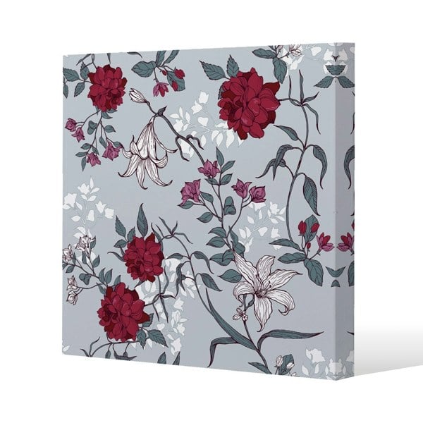 Benjamin Tate Design Red & White Winter Floral Slim Style Canvas Print  90x90cm , 15mm Slim Real wood.