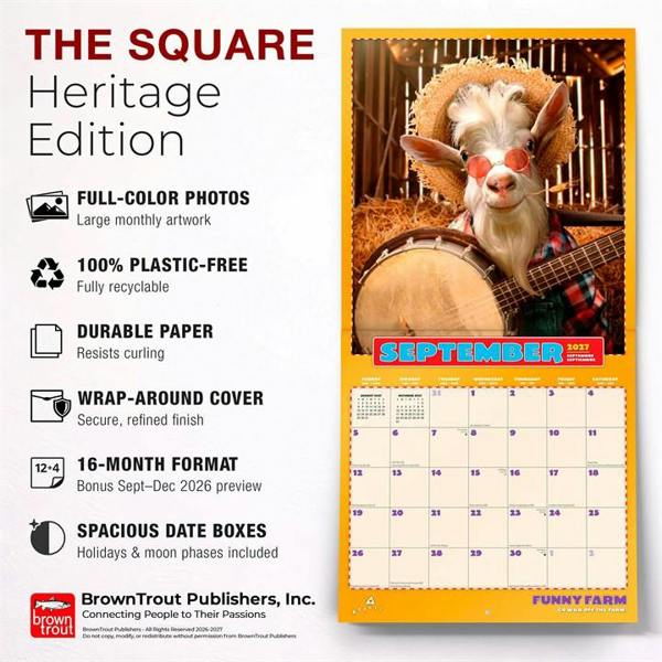 Funny Farm Calendar 2027, Wall Calendars, Month To View, Animals, Gift