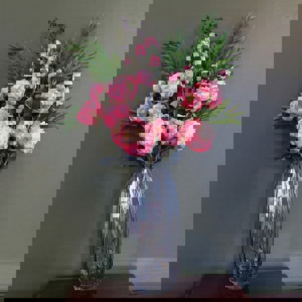 Leaf 85cm Geometric Glass Vase Pink Peony and Berry Artificial Flowers