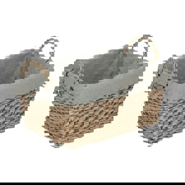 Wicker Antique Wash Finish Handled Grey Cotton Lining Storage Basket