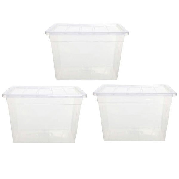 1 x Home Office Clear 64 Litre Transparent Plastic Storage Container With Lid