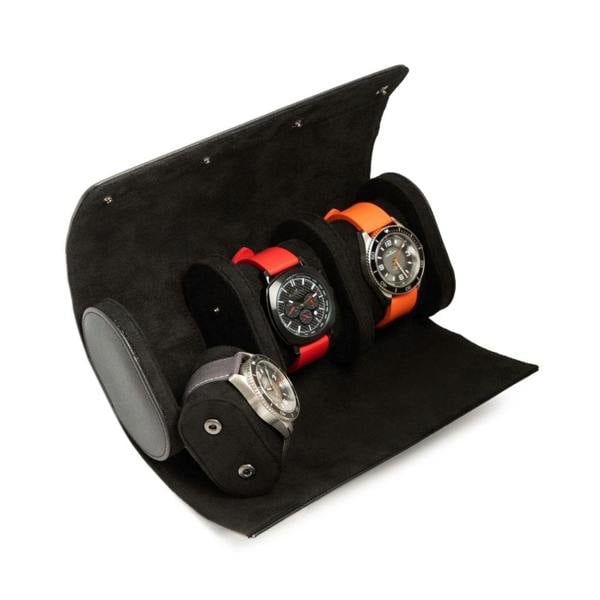Black Leather Watch Roll | Luxury Travel Watch Storage Case Kennett Great Britain