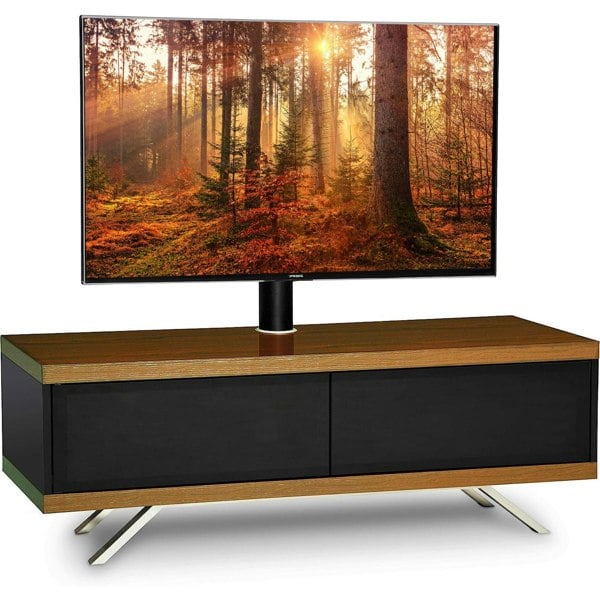 MDA Designs TUCANA 1200 HYBRID Black Walnut TV Cabinet BeamThru Remote-Friendly Doors for up to 60" Flat Screen TVs with Mounting Arm