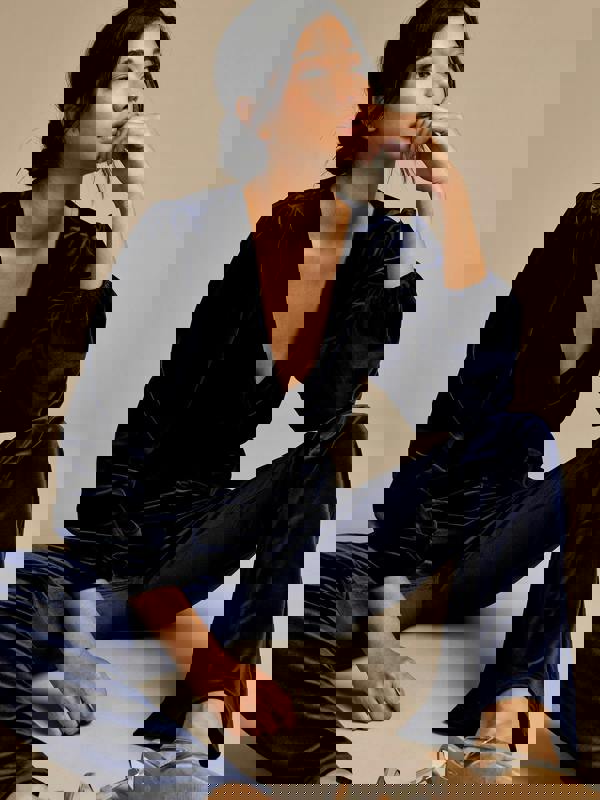 GWD Nori Navy Velvet Boot Cut Trouser