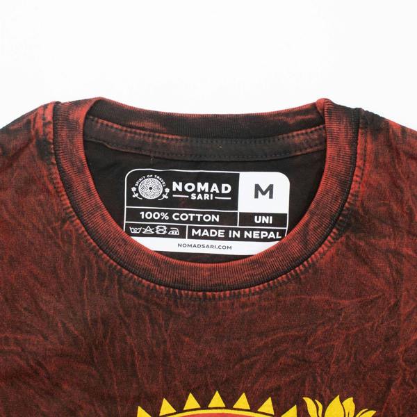 Maroon cotton T-shirt crew neck with dragon mandala print at chest