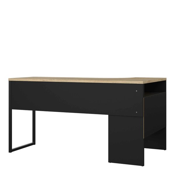Wyld Haus Billabong Black and Natural Oak Wood Corner Office Desk 2 Drawers