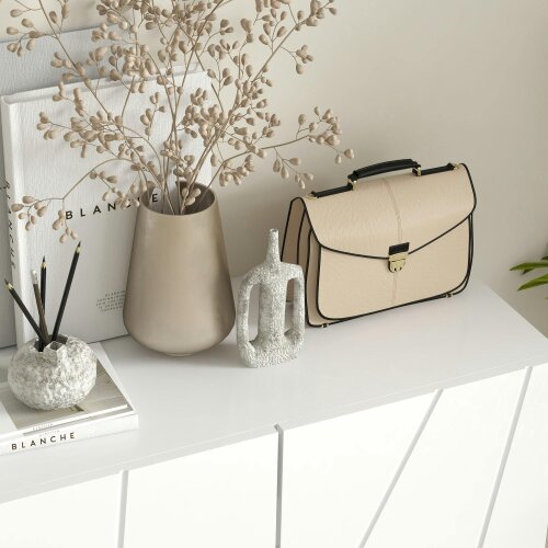 Wyld Haus Monola Wooden White Slim Shoe Cabinet Modern Geometric Pattern For 15 To 20 Pairs