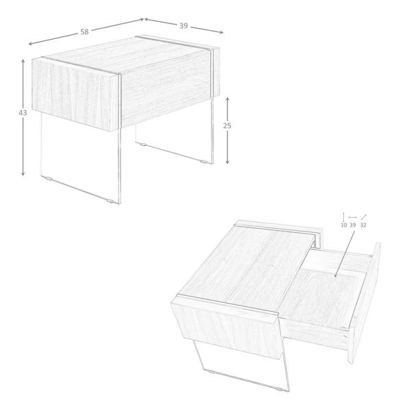 Angel Cerdá Walnut and Tempered Glass Bedside Cabinet 7042