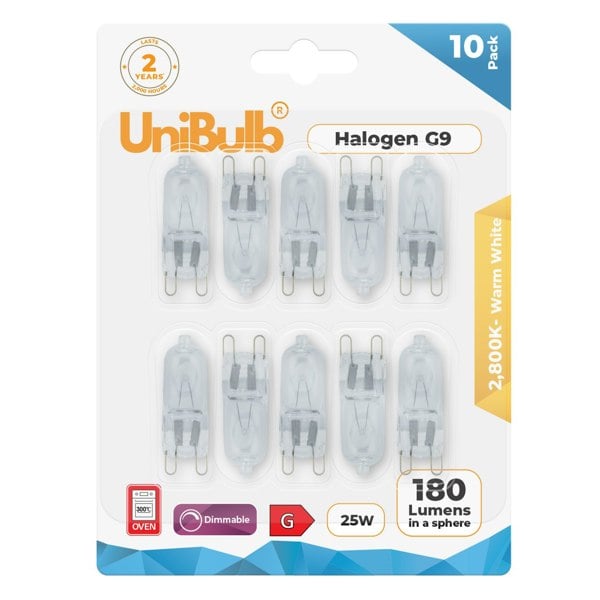 Shop for UniBulb Halogen G9 light bulb Capsule 180lm 25W 2800K (Warm White) - Pack of 2 lightbulb