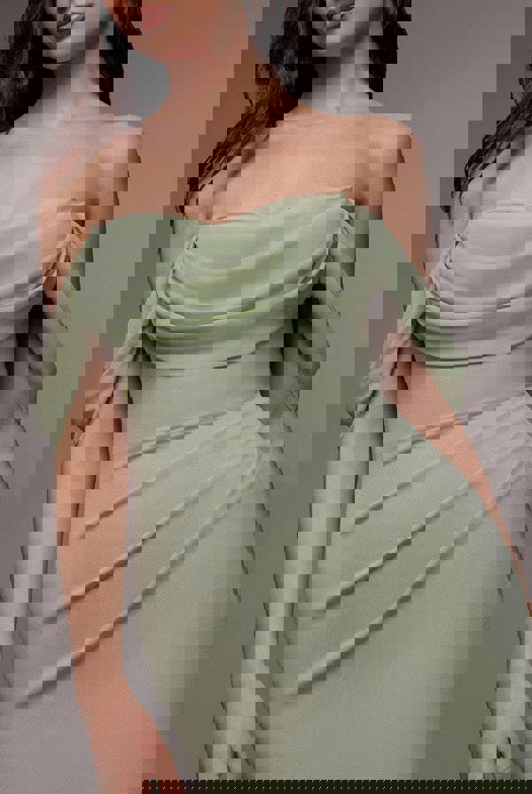 Bardot Scuba & Chiffon Cowl Maxi Dress - Sage Green DR4438QZ