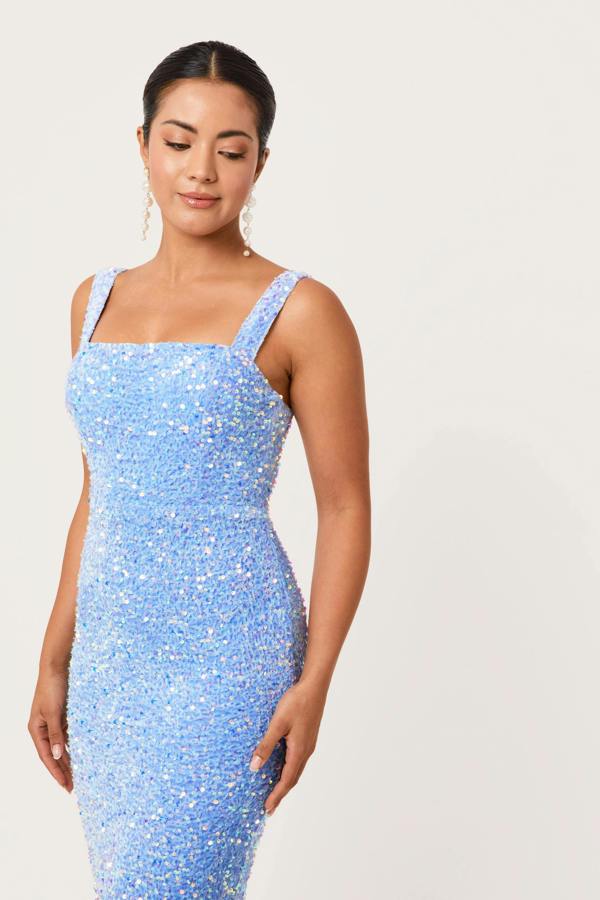 LuvForever Mavi - Sky Blue Sequin Midi Dress