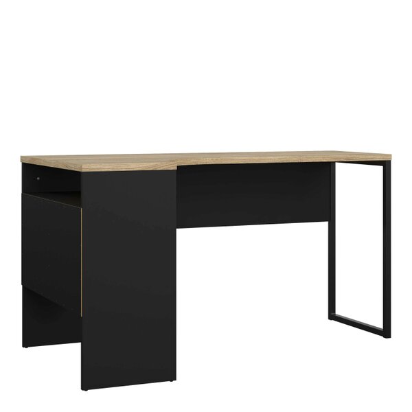 Wyld Haus Billabong Black and Natural Oak Wood Corner Office Desk 2 Drawers