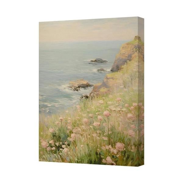Benjamin Tate Design Coastal Cliffside Seascape With Wildflower Field Canvas Art