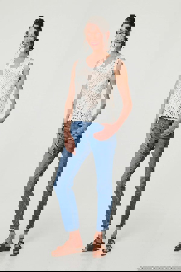 White | Sparkly Embroidered Mesh Sleeveless Vest
