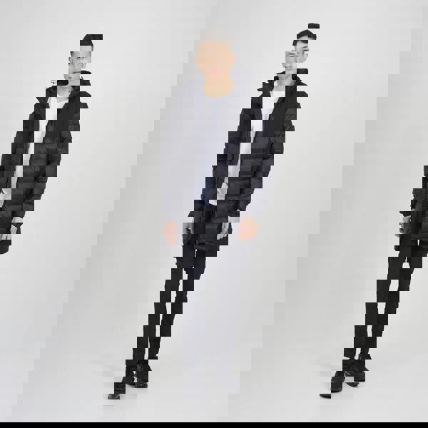 Brave Soul Black Longline Quilted Hooded Padded Jacket  - Black Image 3