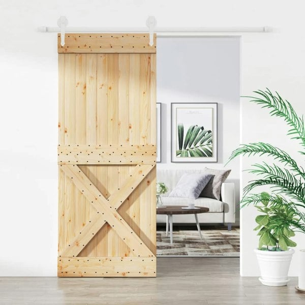 Berkfield Sliding Door with Hardware Set 85x210 cm Solid Wood Pine