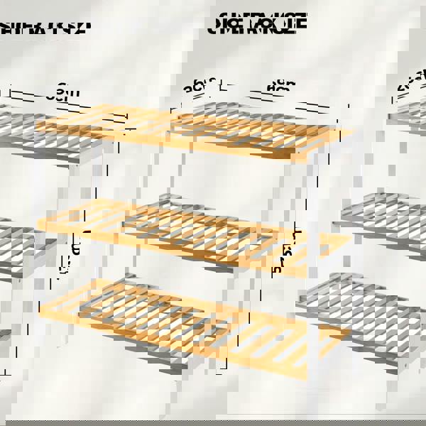 MANTRARAJ Bamboo 3 Tier Shoe Rack Easy Assembly Storage Shelf Organiser Wooden Shoe Rack