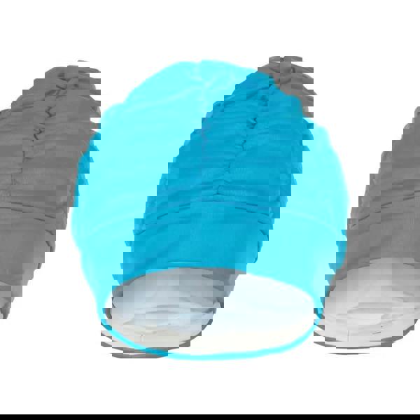 Turquoise Fashy pleated fabric swim cap with white lining and elastic band