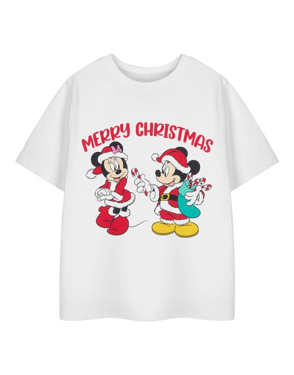 Disney Girls White Candy Cane Merry Christmas Short Sleeved T-Shirt