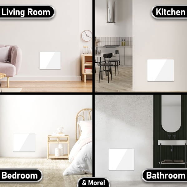 Mylek Radiator Glass Panel Heater White Slimline, Wifi Enabled Smart APP