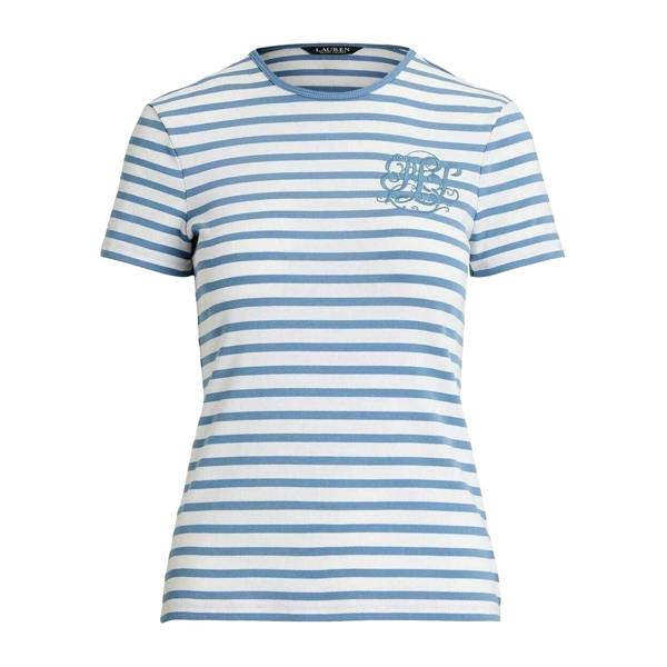 Ralph Lauren Womens/Ladies Striped Logo T-Shirt - White/Azure Blue - 
