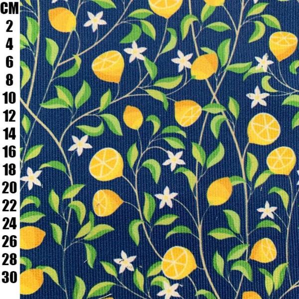 Minerva Yellow & Navy Printed Cotton Needlecord Dressmaking Fabric per metre, 145cm / 57" Wide