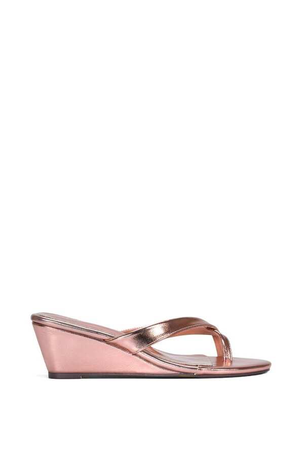 XY LONDON Mid Wedge Heel Sandal Mules With Toe Post - Brown