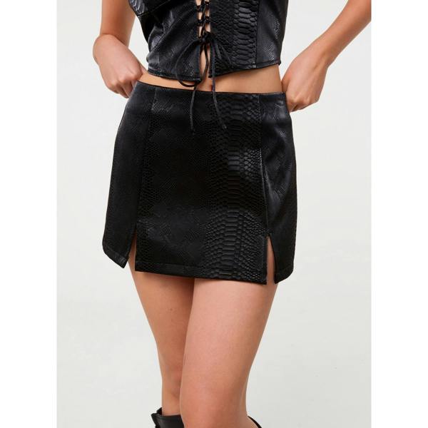 Pink Vanilla Snake PU Split Mini Skirt