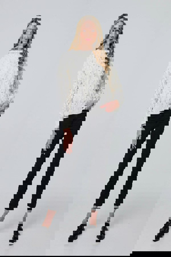 White | Sequin Embellished Cable Knit Jumper : Model is 5'10"/178 cm and wears UK10/EU38/US6/AUS10
