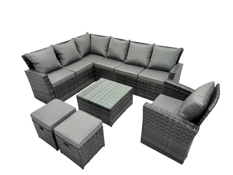 Fimous 9 Seater High Back Rattan Garden Furniture Set Corner Sofa With Square Coffee Table Footstool With Chair