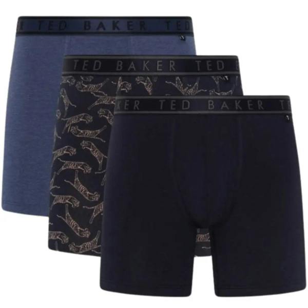 Ted Baker 3-Pack Tigers Print Boxer Briefs, Denim/Navy