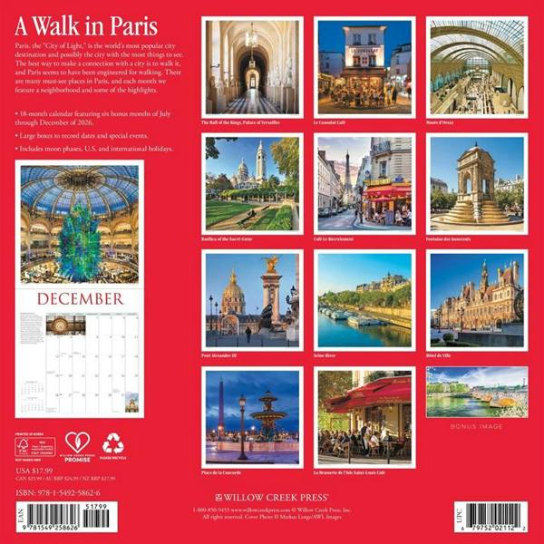 A Walk In Paris Calendar 2027, Wall Calendars, Month To View, Travel, Gift