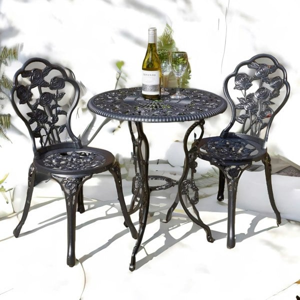 Rafaelo Mobilia Set of 3 Cast Iron Bistro Table And Chair