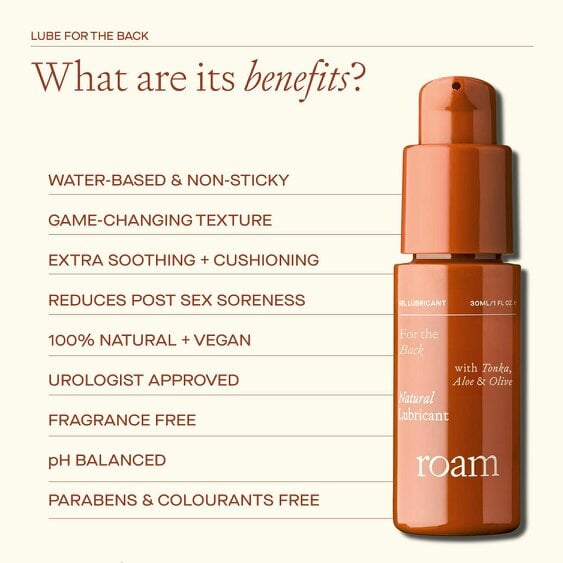 Roam Back Lube for Anal Sex - Natural & Vegan Water Based - Tonka & Olive - 30ml