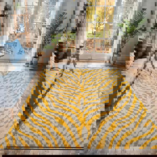 Livabliss City-Animal Print Grey Beige Yellow Boho Zebra Pattern Rug