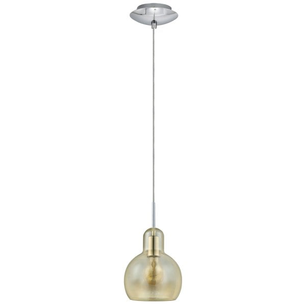 EGLO Brixham Pendant Light - Amber Glass Shade with Chrome-Plated Steel Accents