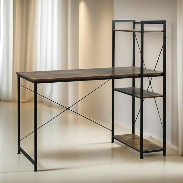 Rafaelo Mobilia Indusrial 4 Tier Computer Desk WithShelves Rustic Brown