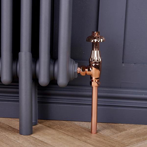 Flode Traditional Style Angled TRV & Lockshield | 15mm x 1/2" | Copper