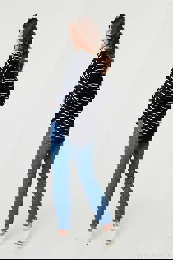 Navy | Striped Drop Shoulder Long Sleeve Top
