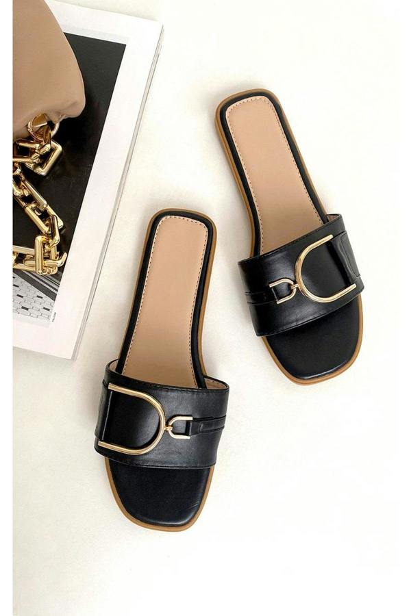 Ashleigh Gold Detail Sliders - Black