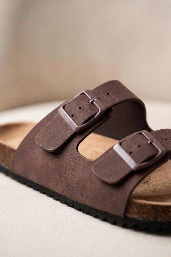 Harper Womens Double Buckle Cork Slide Sandals - LIGHT BROWN
